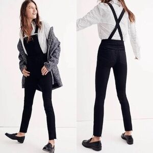 Madewell Black Skinny Raw Hem Denim Overalls, Size Medium